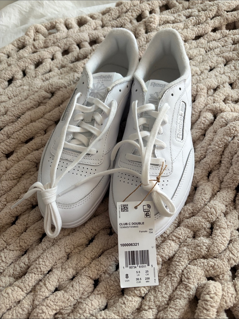 Reebok Women's White Leather Club C Double Sneakers